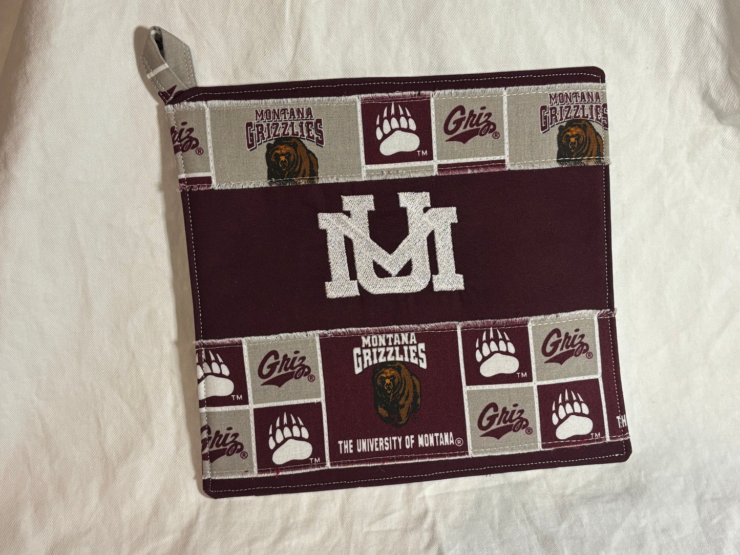Griz Pot Holder (frayed, white logo)