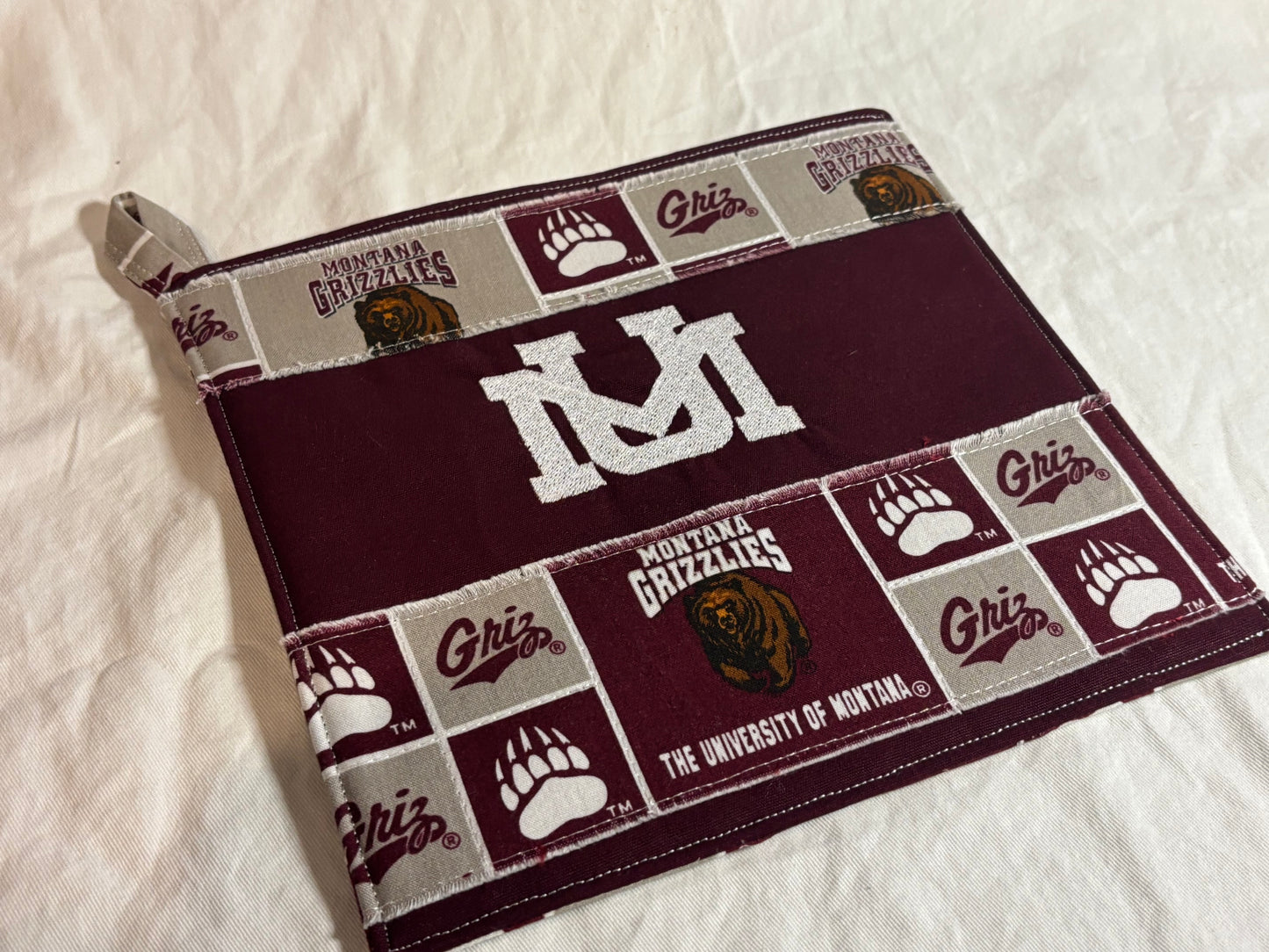 Griz Pot Holder (frayed, white logo)