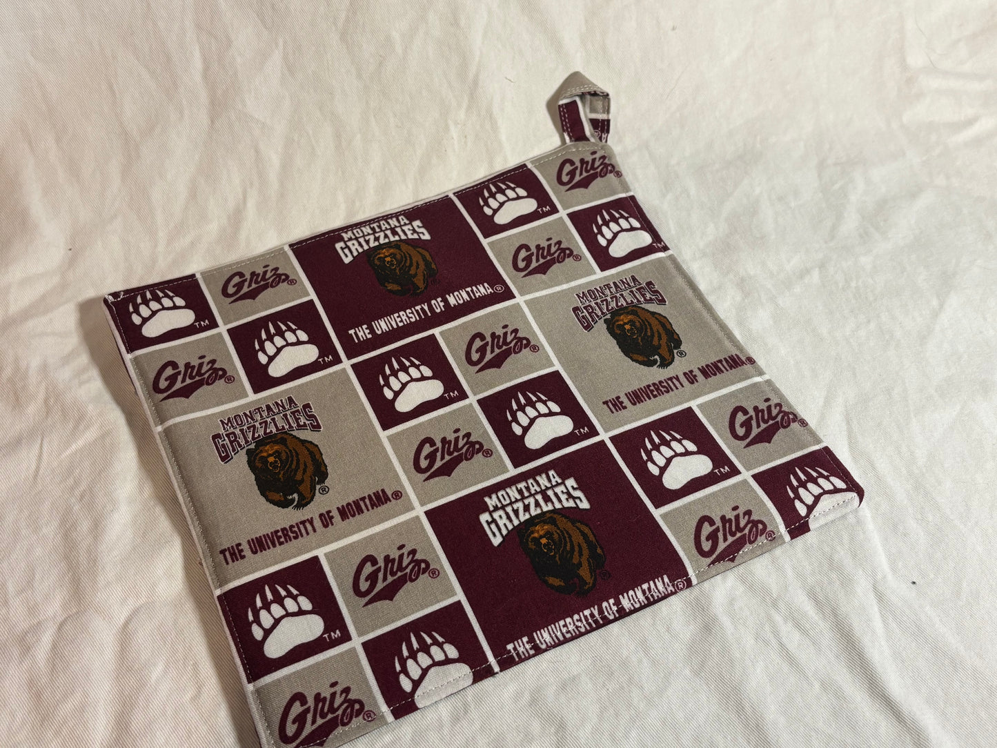 Griz Pot Holder (frayed, white logo)