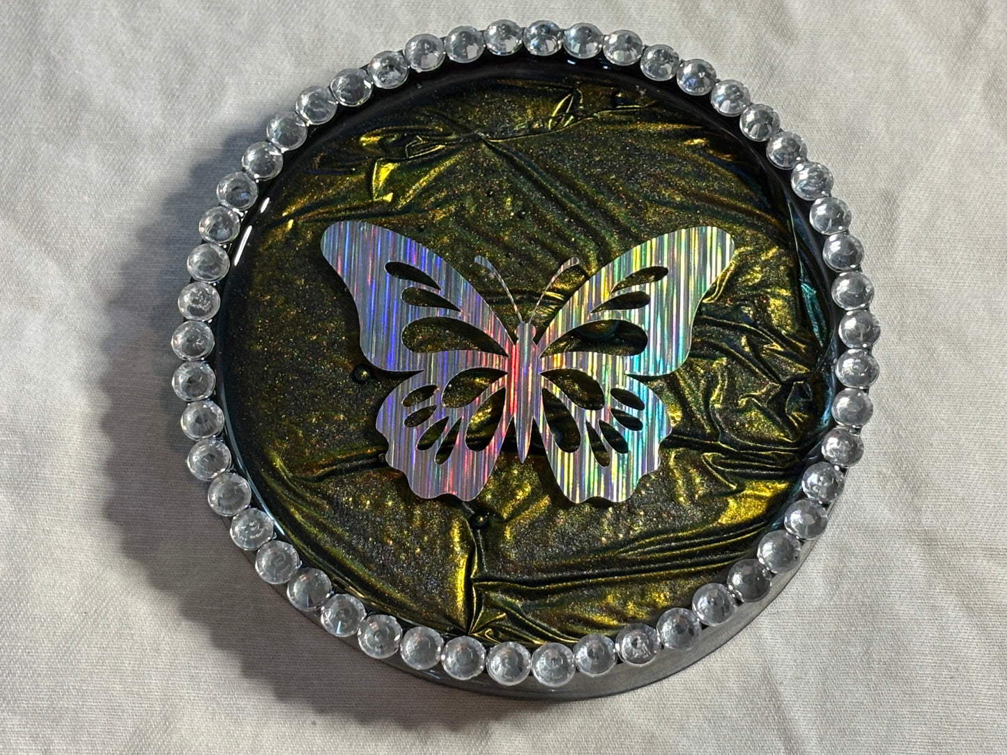 Metallic Color-Shifting Coaster Butterfly Olive