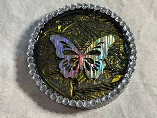 Metallic Color-Shifting Coaster Butterfly Olive