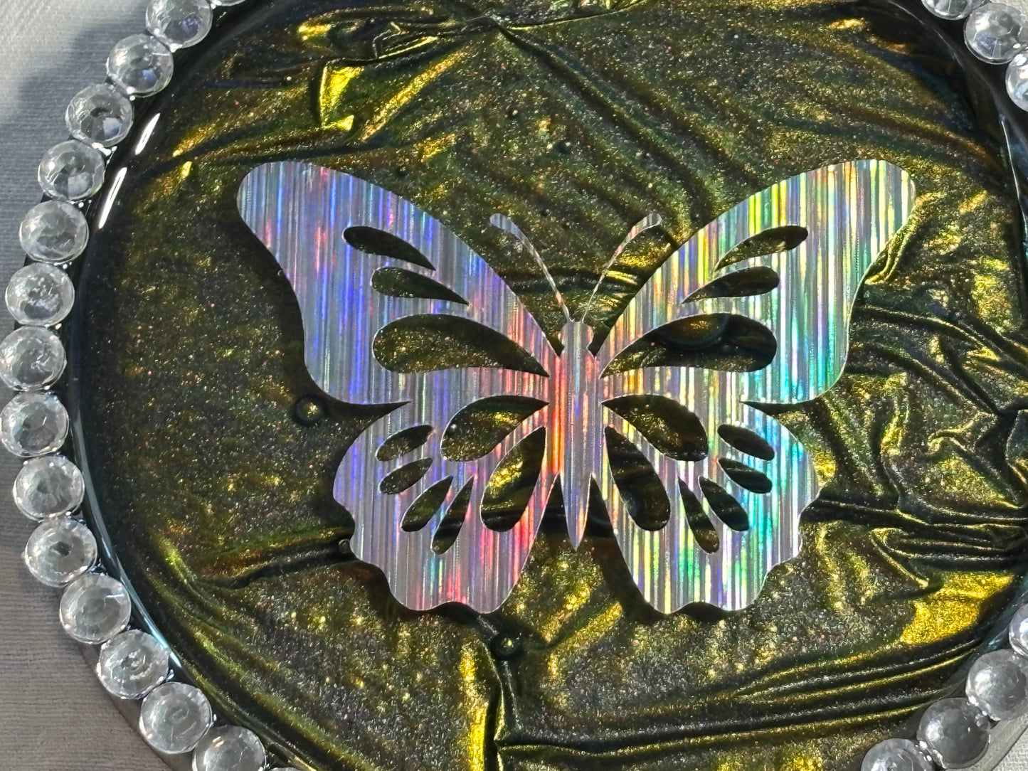 Metallic Color-Shifting Coaster Butterfly Olive
