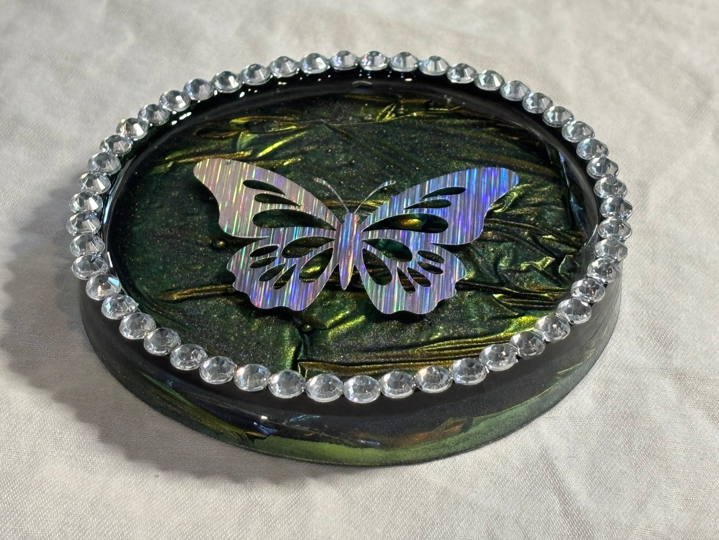 Metallic Color-Shifting Coaster Butterfly Olive
