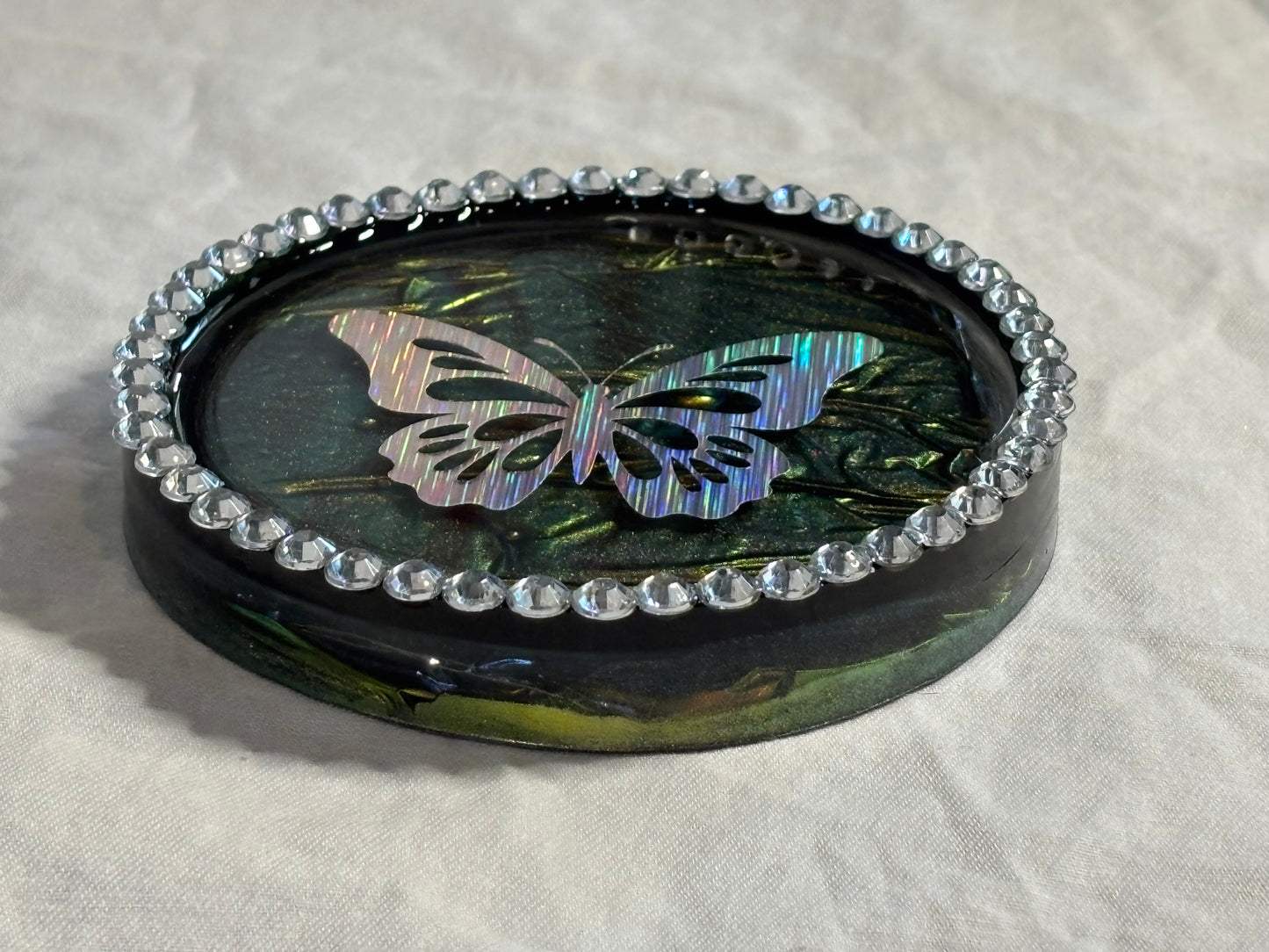 Metallic Color-Shifting Coaster Butterfly Olive