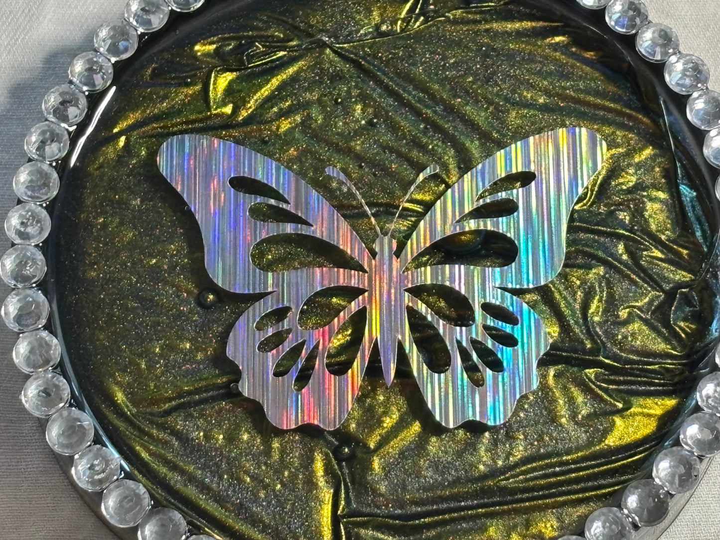 Metallic Color-Shifting Coaster Butterfly Olive